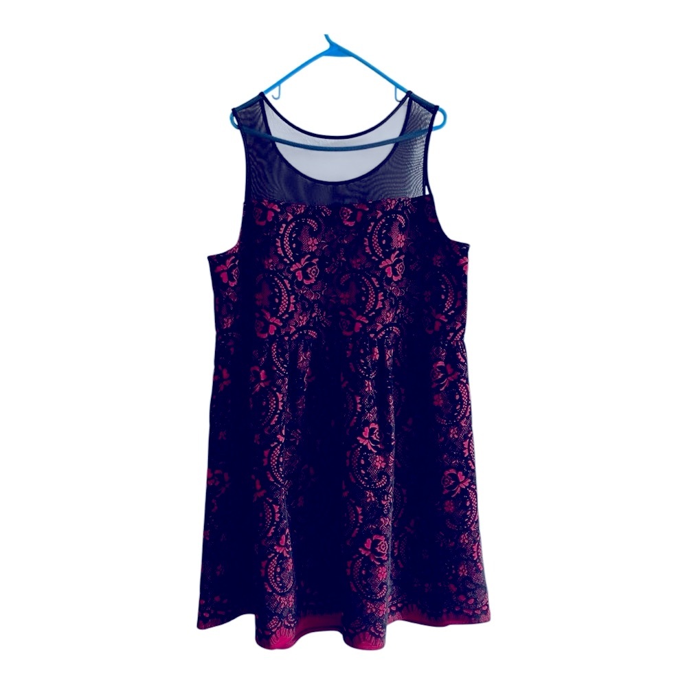 Trixxi Velvet Lace Print Mesh panel fit and flare Flocked Skater Dress Size 3X - Picture 3 of 9
